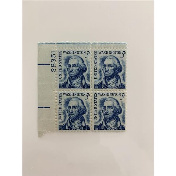 1966 5c Prominent Americans: George Washington Stamp Plate Block