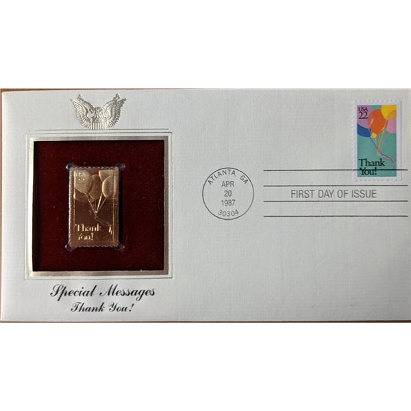 Special Messages Thank You Gold Stamp Replica First Day Cover