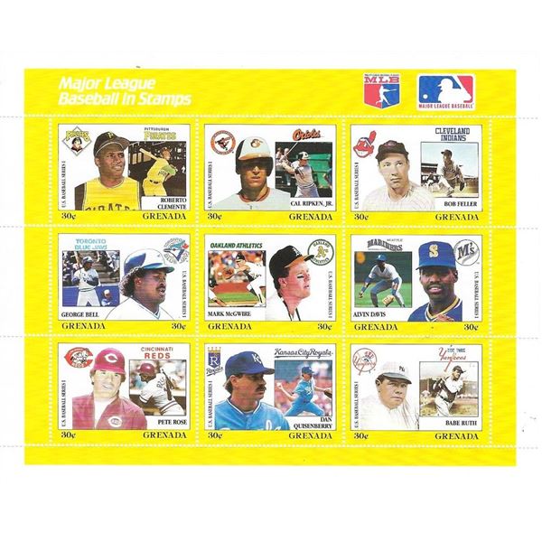 Major League Baseball - Grenada- Block of 9 Souvenir Stamp Sheet