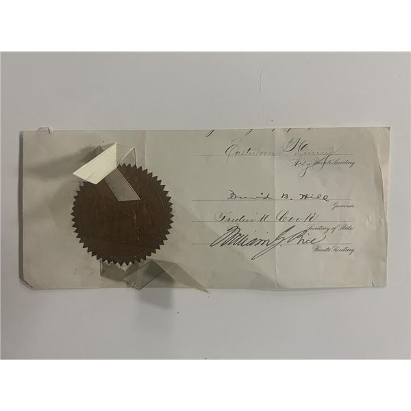 Governor of New York David B. Hill and Private Secretary  William Gorham Rice original signatures