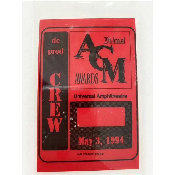 29th Annual ACM Awards 1994 Backstage Crew Pass