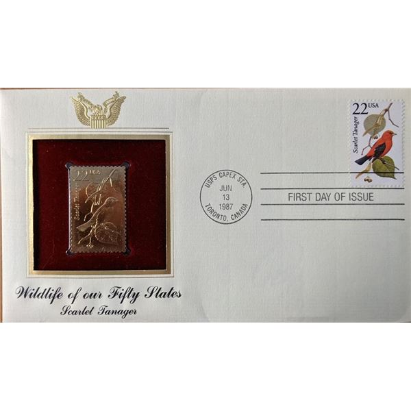 Wildlife of Our Fifty States Scarlet Tanager Gold Stamp Replica First Day Cover