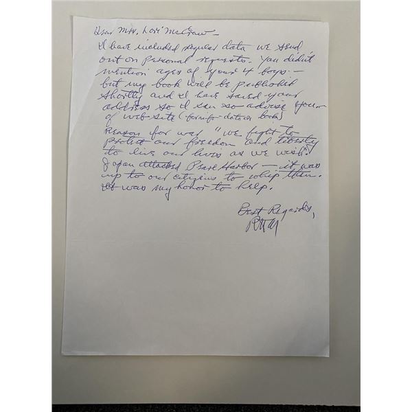 WWII Fighter Ace signed letter