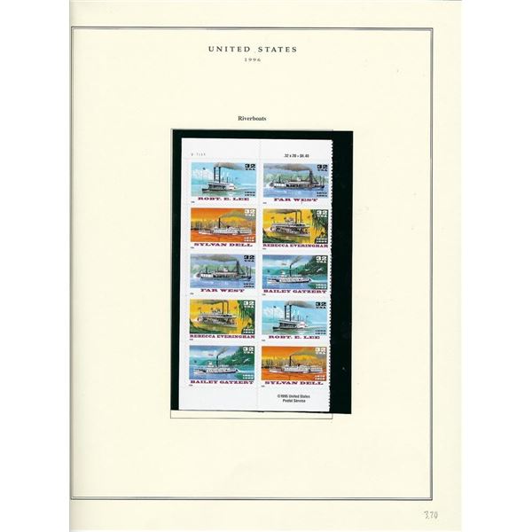 1996 US stamp collector sheet featuring Riverboats stamps