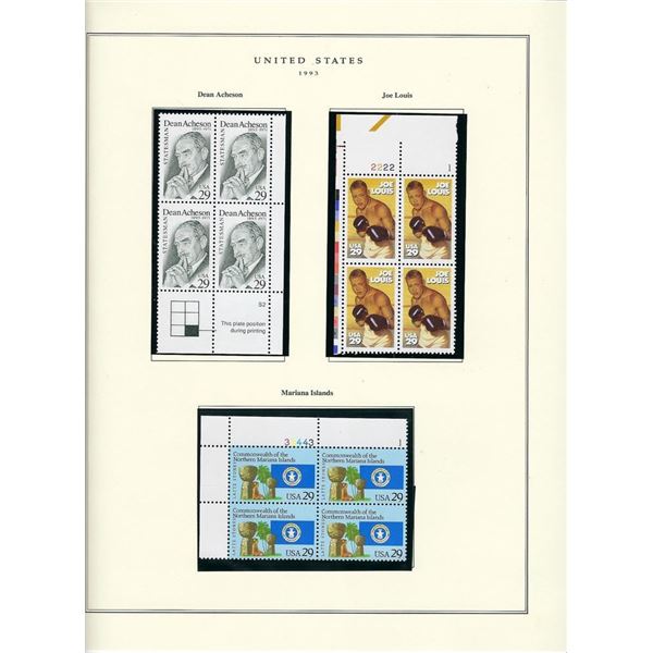1993 US stamp collector sheet featuring Dean Acheson and Joe Louis stamps