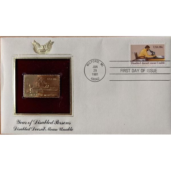 Year Of Disabled Persons Disabled Doesn't Mean Unable Gold Stamp Replica First Day Cover