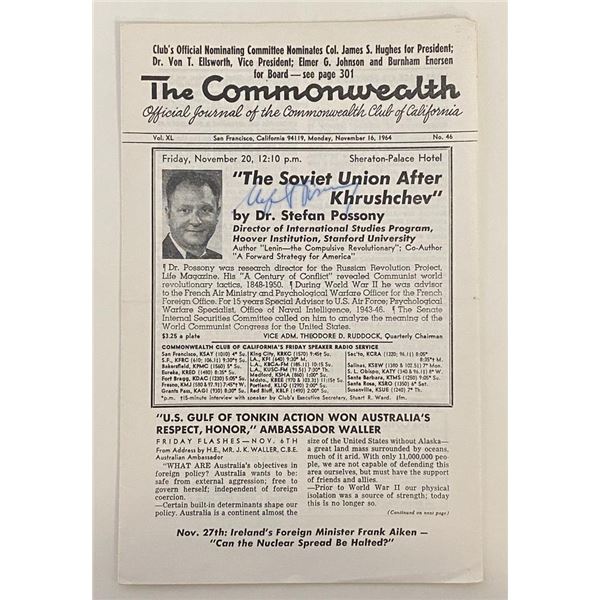Dr.Stefan Possony signed Commonwealth Journal newspaper