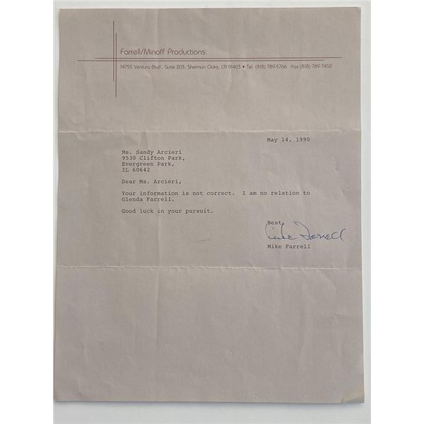MASH Mike Farrell signed typed letter