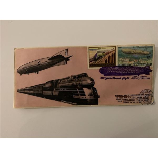 Romantic Era of Dirigibles and Trains - First Day Cover - ZMC-2 U.S. Navy Blimp & Passenger Train Co