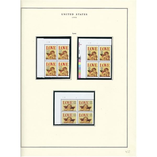1995 US stamp collector sheet featuring Love stamps