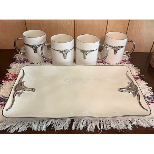 Longhorn Platter w/ 4 Cups
