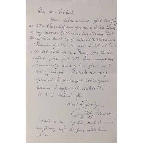 Judy Canova Signed Hand Written Letter