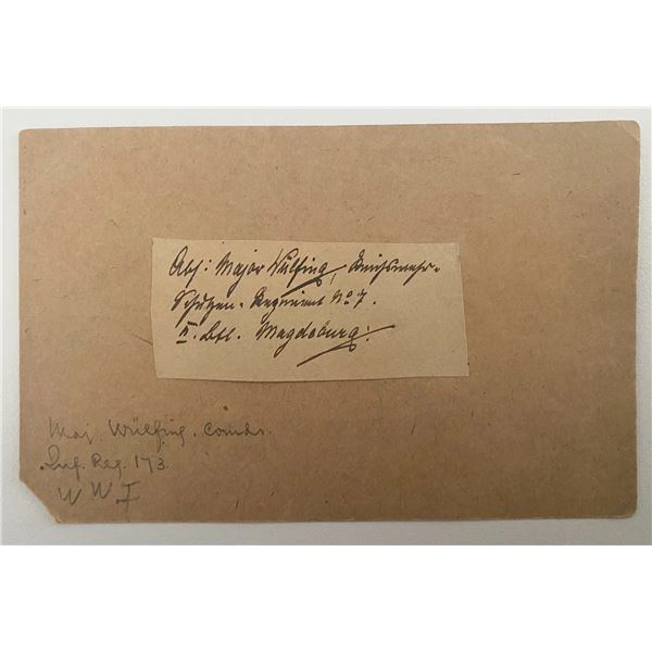 Major Wilfing WW1 signed note