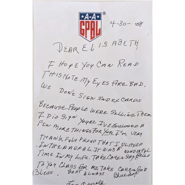 Womens Baseball Player Louise Veronica Arnold signed note