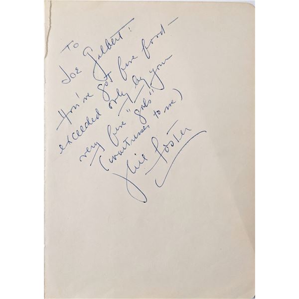 Julie Foster Signed Note
