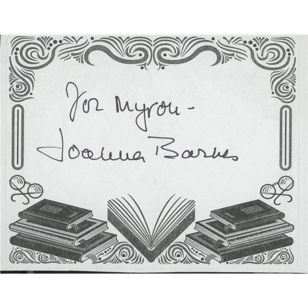 Joanna Barnes signed bookplate