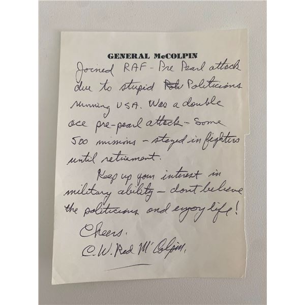 General Carroll W. Red McColpin signed letter