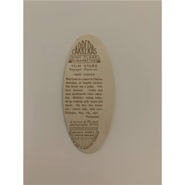 Gary Cooper unsigned cigarette card