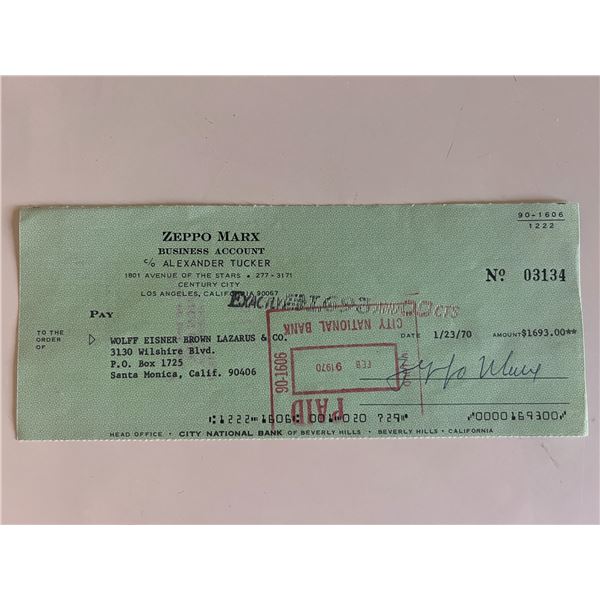 Zeppo Marx signed check