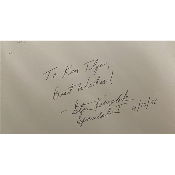 Astronaut Stan Koszelak signed note