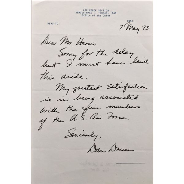 Lieutenant General Walter D. Druen Jr. handwritten and signed letter