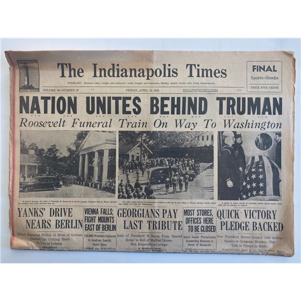 Indiana The Indianapolis Times Original 1945 Vintage Newspaper