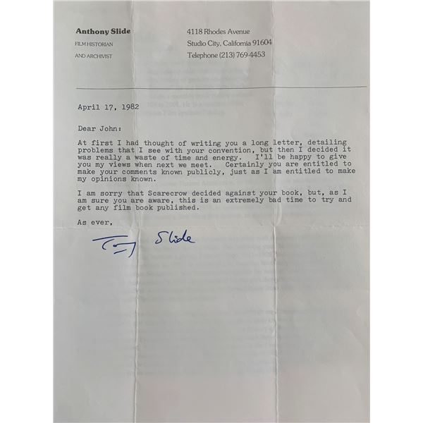 Anthony Slide Signed Letter