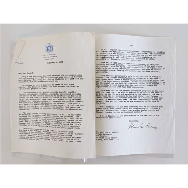 NY Governor Mario Matthew Cuomo signed letter