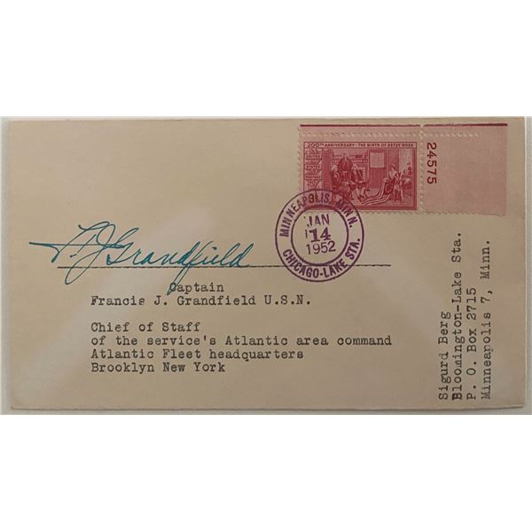 US Navy Captain Francis J. Grandfield signed 1952 cover