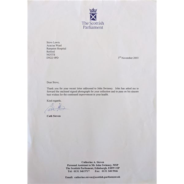 The Scottish Parliament Catherine Steven signed letter