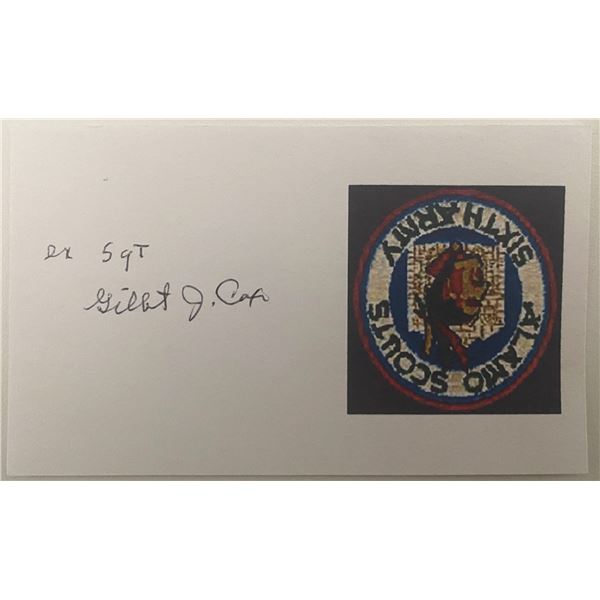 Alamo Scout Gilbert Cox signed note