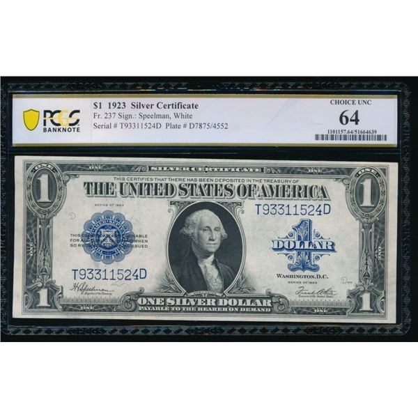 1923 $1 Silver Certificate PCGS 64