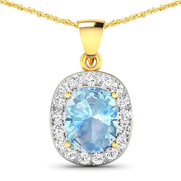 14KT Yellow Gold 3ctw Aquamarine and Diamond Pendant
