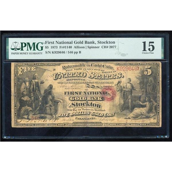 1873 $5 Stockton National PMG 12