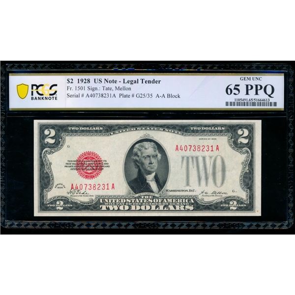 1928 $2 Legal Tender Note PCGS 65PPQ
