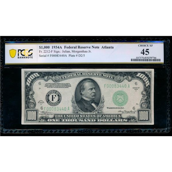1934A $1000 Atlanta FRN PCGS 45