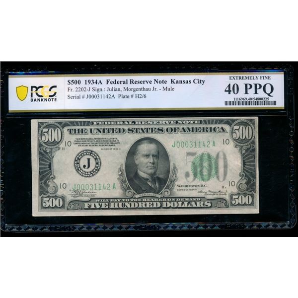 1934A $500 Kansas City FRN PCGS 40PPQ