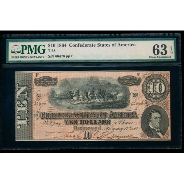 1864 $10 T-68 Confederate PMG 63EPQ