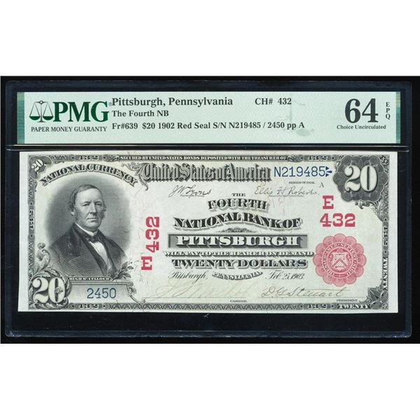 1902 $20 Red Seal Pittsburgh PA National PMG 64EPQ