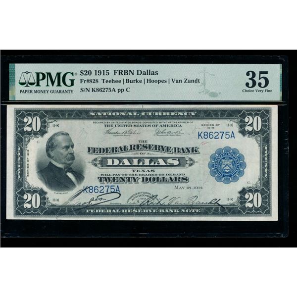 1915 $20 Dallas FRBN PMG 35