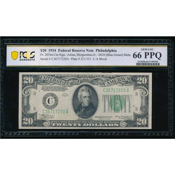 1934 $20 Philadelphia FRN PCGS 66PPQ