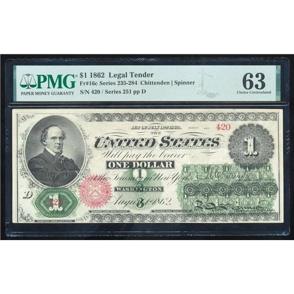 1862 $1 Legal Tender Note PMG 63