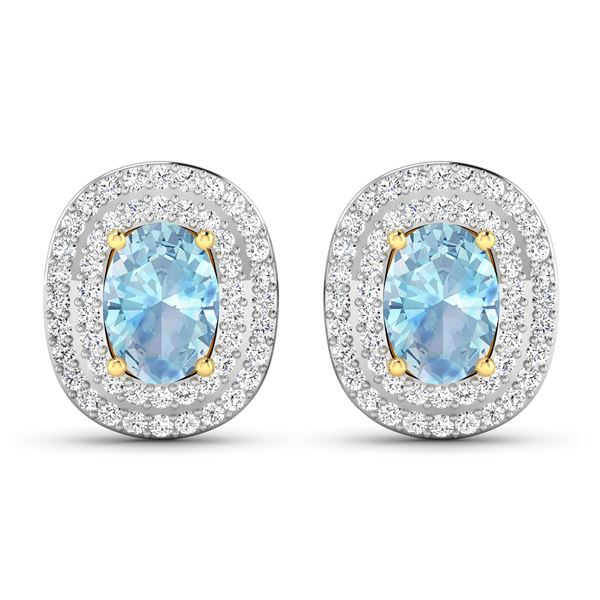 14KT Yellow Gold 1.02ctw Aquamarine and Diamond Earrings