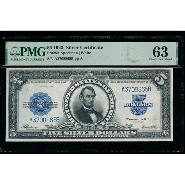 1923 $5 Lincoln Porthole Silver Certificate PMG 63