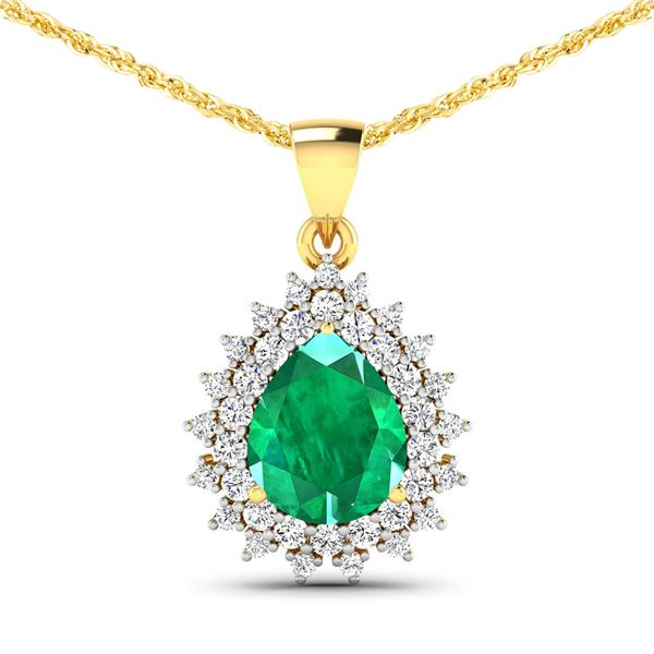 14KT Yellow Gold 2.85ctw Zambian Emerald and Diamond Pendant