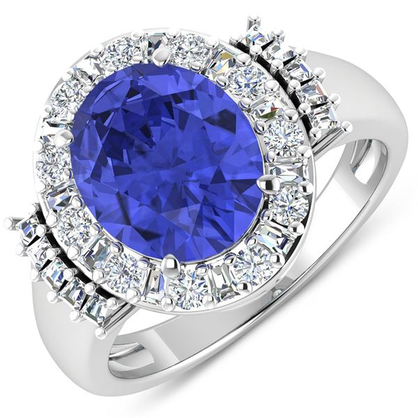 14KT White Gold 3.43ct Tanzanite and Diamond Ring