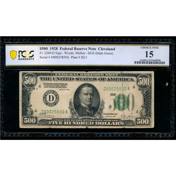1928 $500 Cleveland FRN PCGS 15