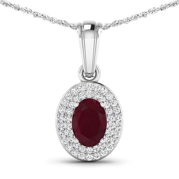 14KT White Gold 0.85ctw Ruby and Diamond Pendant