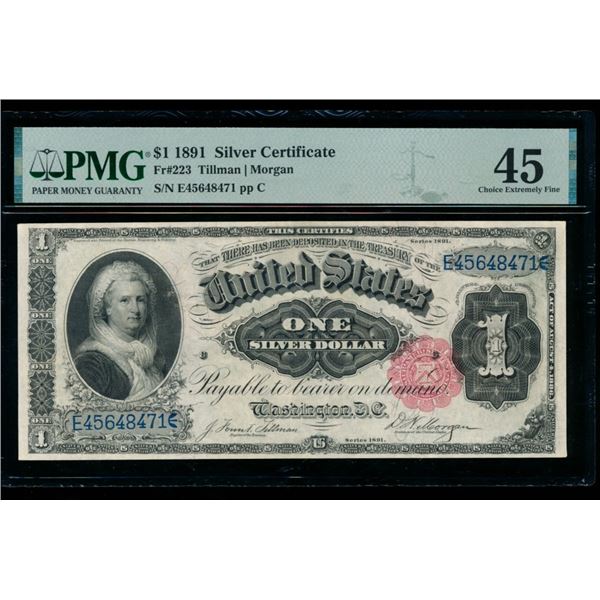 1891 $1 Martha Washington Silver Certificate PMG 45