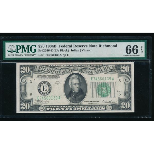 1934B $20 Richmond FRN PMG 66EPQ